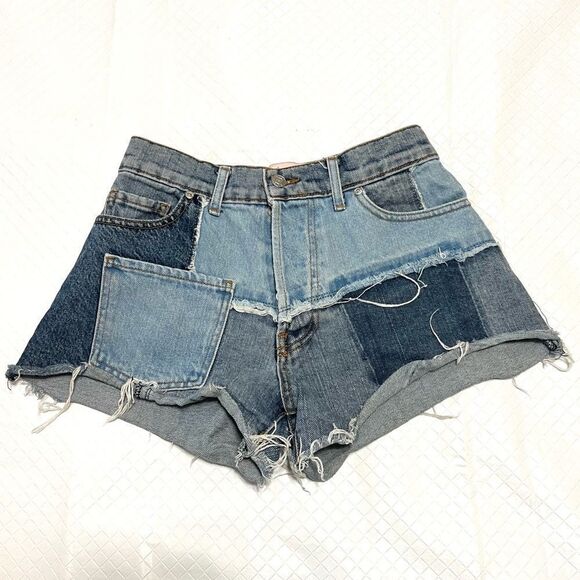 Revice Matchmaker Shorts Patchwork Denim Distressed Cutoffs Festival Size 26 - Picture 2 of 13